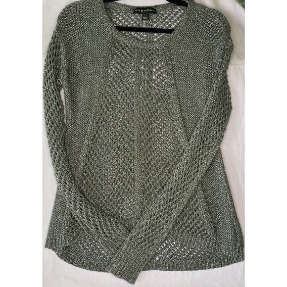 Rock & Republic Womens Metallic Thread Sweater Large Dark Gray Silver Pullover - Picture 2 of 5